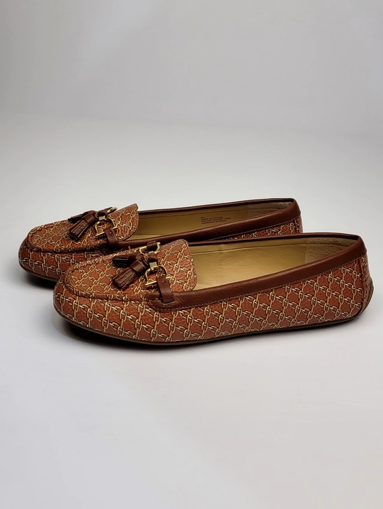 Talbots Shoes - Talbots Leather Loafers Size 8M Brown Chain Print Tassel Flats
